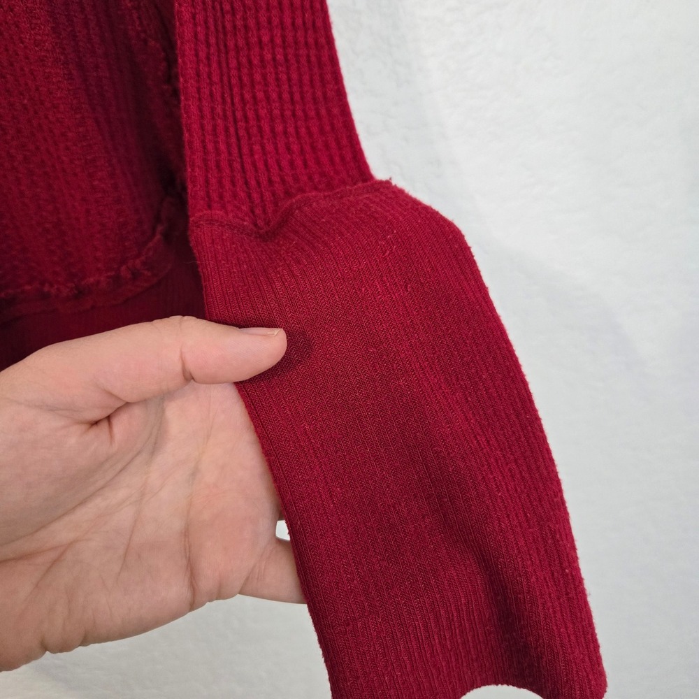 We The Free Red Deep Red Waffle Knit Drippy Thermal Long Sleeve Size S - Picture 2 of 7